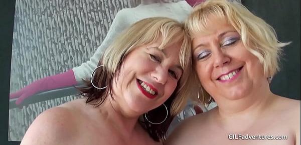  Two British mature blondes have a foursome